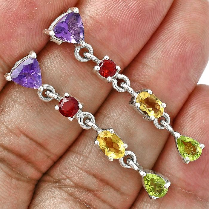 Amethyst, Garnet, Citrine & Peridot Earrings EXE02907 E-1061, 6x6 mm