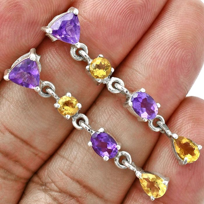 Citrine and Amethyst Earrings EXE02908 E-1061, 6x6 mm