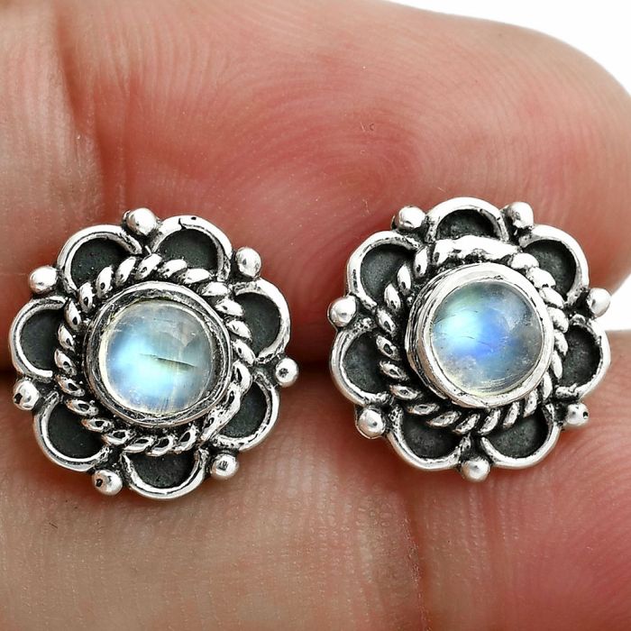 Rainbow Moonstone Stud Earrings EXE02910 E-1121, 5x5 mm