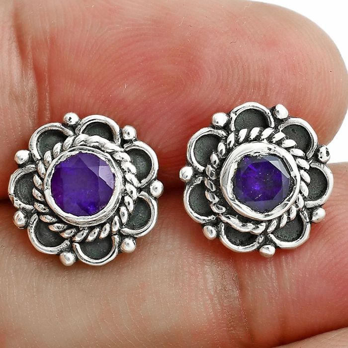 African Amethyst Stud Earrings EXE02912 E-1121, 5x5 mm