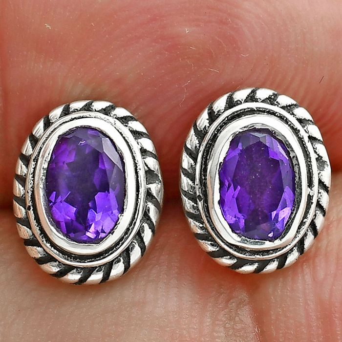 African Amethyst Stud Earrings EXE02913 E-1245, 6x4 mm