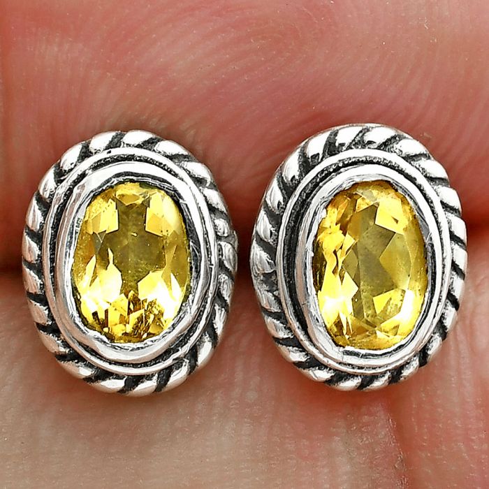 Citrine Stud Earrings EXE02918 E-1245, 6x4 mm