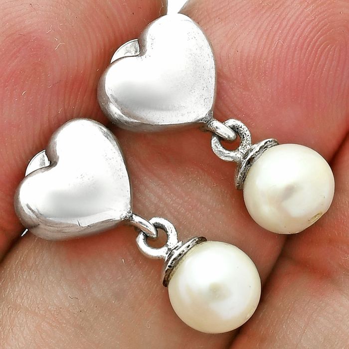 Heart - Natural Fresh Water Pearl Earrings EXE02921 E-1257, 7x7 mm