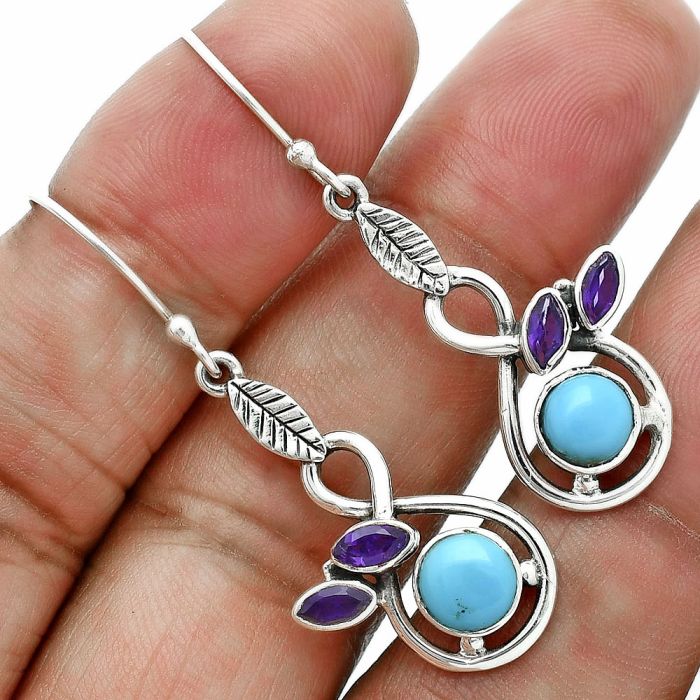 Sleeping Beauty Turquoise and Amethyst Earrings EXE02922 T-1013, 6x6 mm