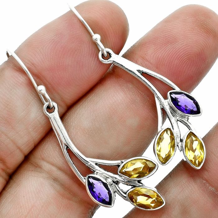 Citrine and Amethyst Earrings EXE02924 E-1253, 4x8 mm