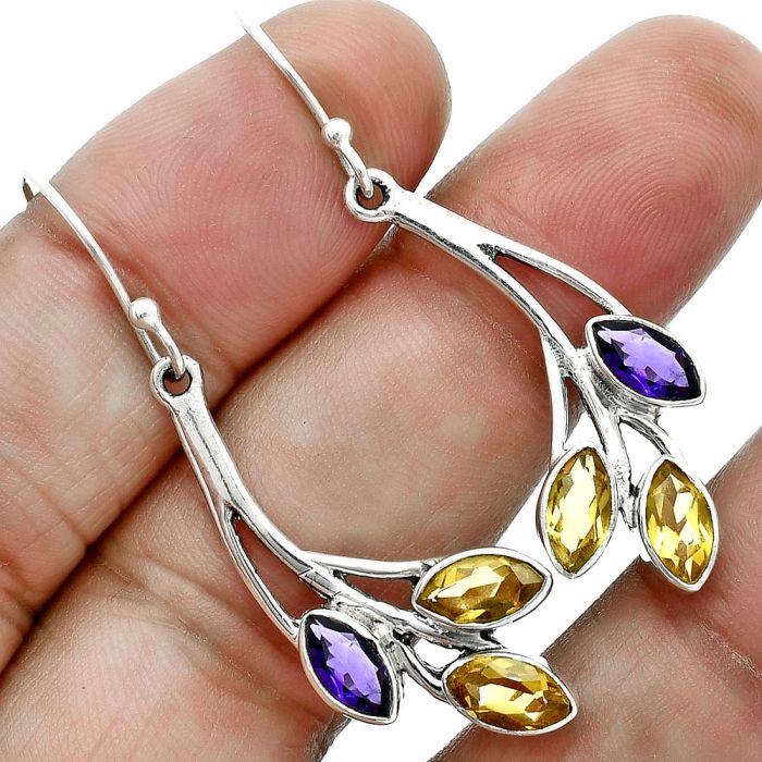 Citrine and Amethyst Earrings EXE02926 E-1253, 4x8 mm