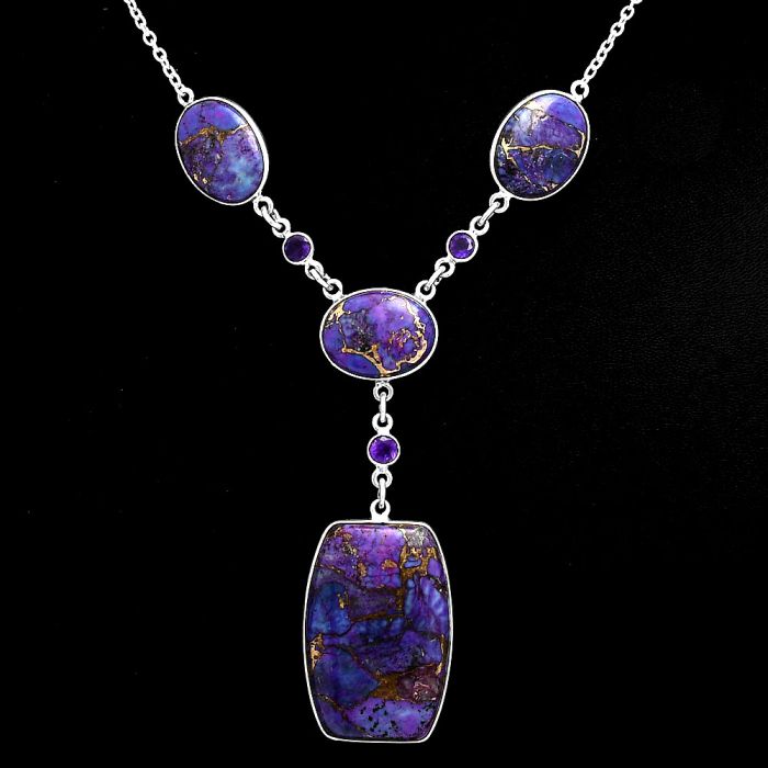 Copper Purple Turquoise and Amethyst Necklace EXN01002 N-1023, 20x30 mm