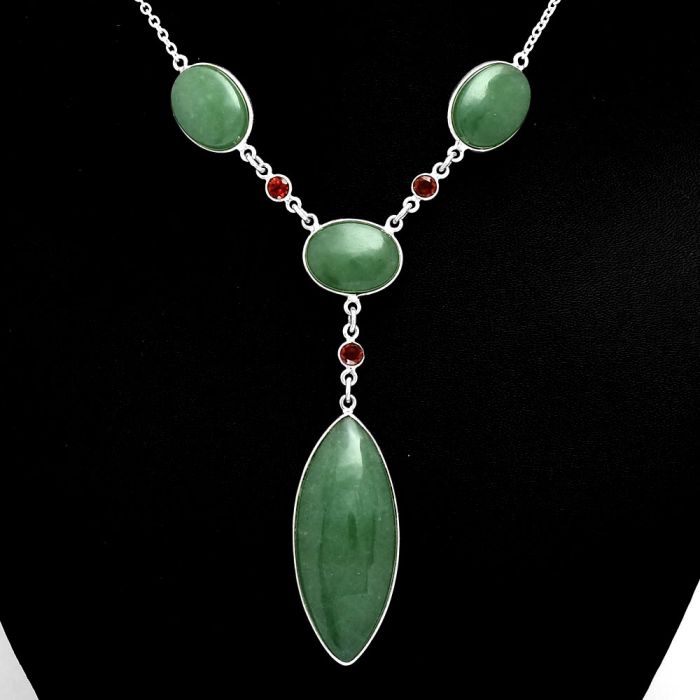 Green Aventurine and Garnet Necklace EXN01003 N-1023, 17x41 mm