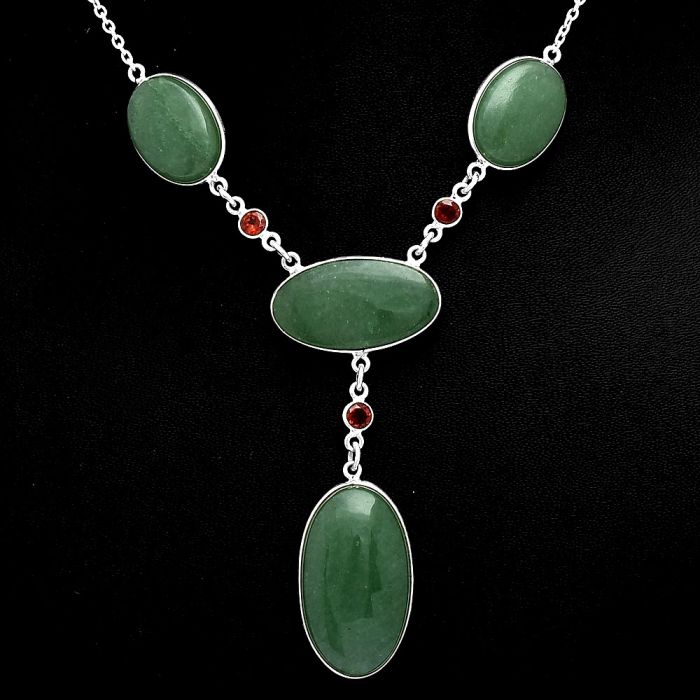 Green Aventurine and Garnet Necklace EXN01004 N-1023, 16x18 mm