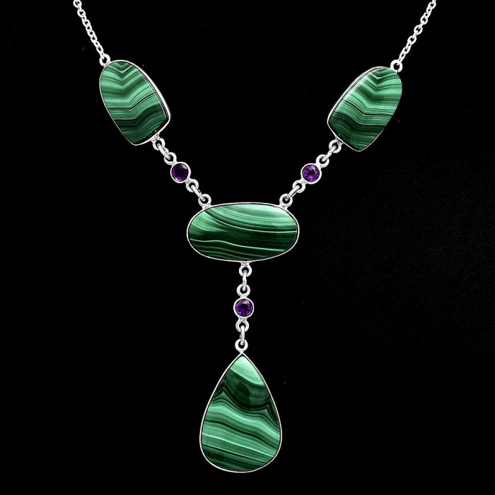 Malachite Eye and Amethyst Necklace EXN01005 N-1023, 18x25 mm