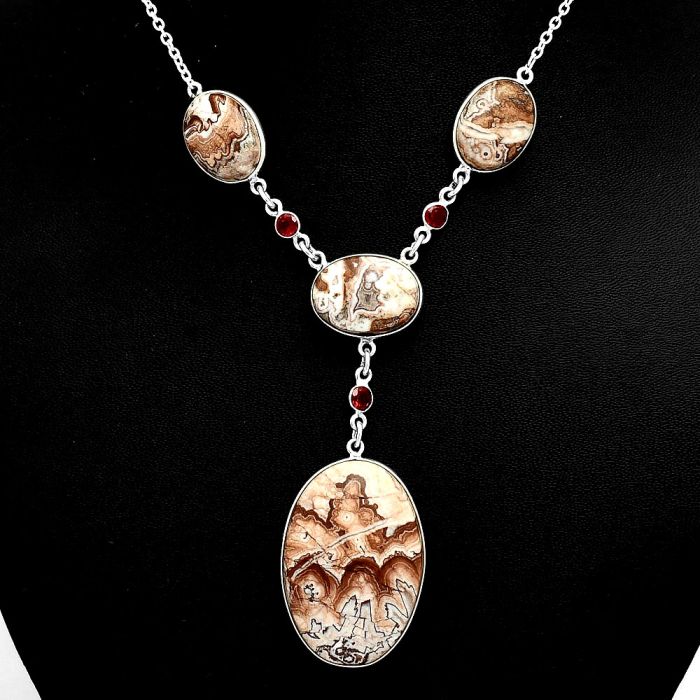 Rosetta Picture Jasper and Garnet Necklace EXN01007 N-1023, 23x33 mm