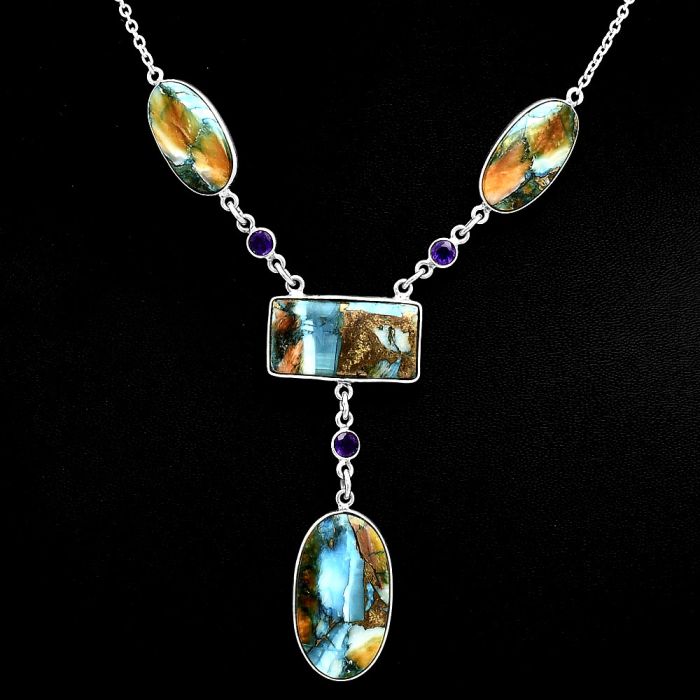 Spiny Oyster Turquoise and Amethyst Necklace EXN01011 N-1023, 14x25 mm