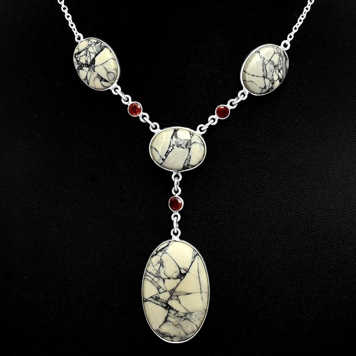 Porcelain Jasper and Garnet Necklace EXN01014 N-1023, 19x29 mm