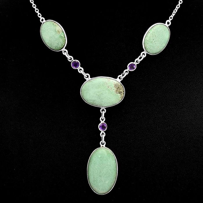 Utah Variscite and Amethyst Necklace EXN01015 N-1023, 15x23 mm