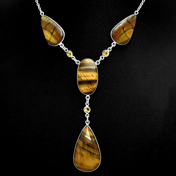 Tiger Eye and Citrine Necklace EXN01016 N-1023, 18x30 mm