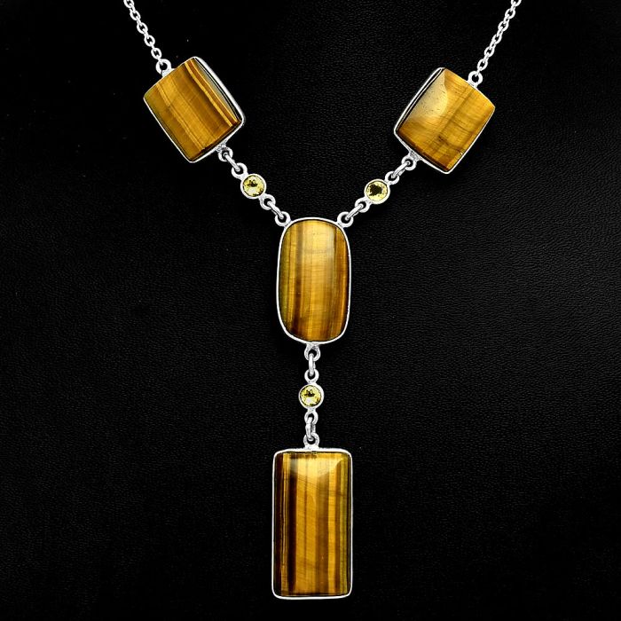 Tiger Eye and Citrine Necklace EXN01017 N-1023, 14x26 mm