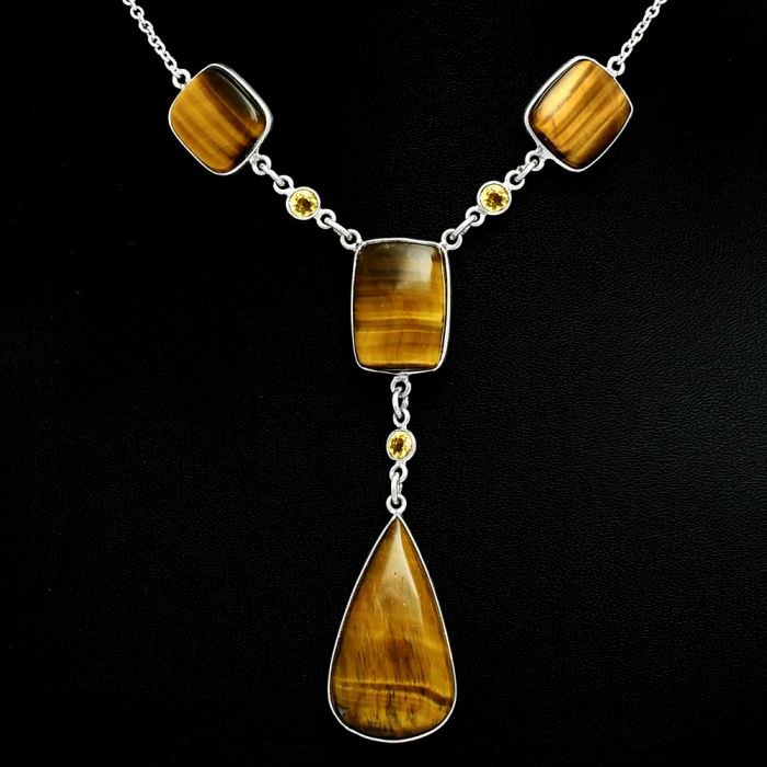 Tiger Eye and Citrine Necklace EXN01018 N-1023, 17x29 mm