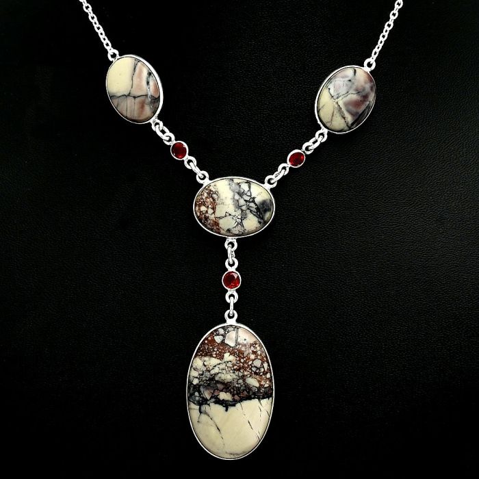 Porcelain Jasper and Garnet Necklace EXN01019 N-1023, 19x30 mm