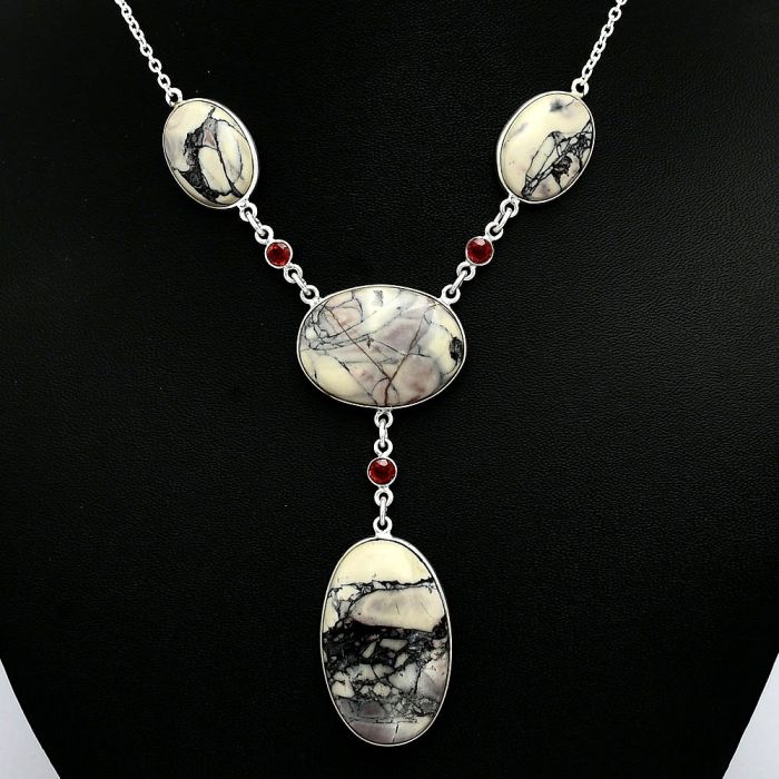 Porcelain Jasper and Garnet Necklace EXN01020 N-1023, 19x31 mm