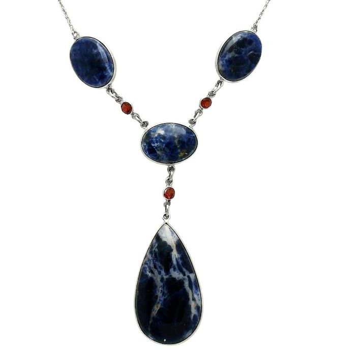 Sodalite and Garnet Necklace EXN01022 N-1023, 21x38 mm