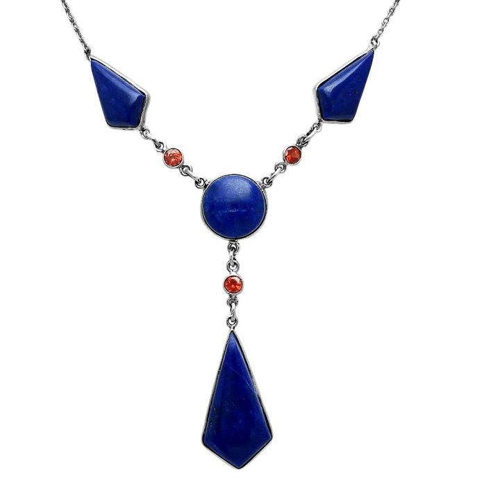 Lapis Lazuli and Garnet Necklace EXN01025 N-1023, 15x29 mm