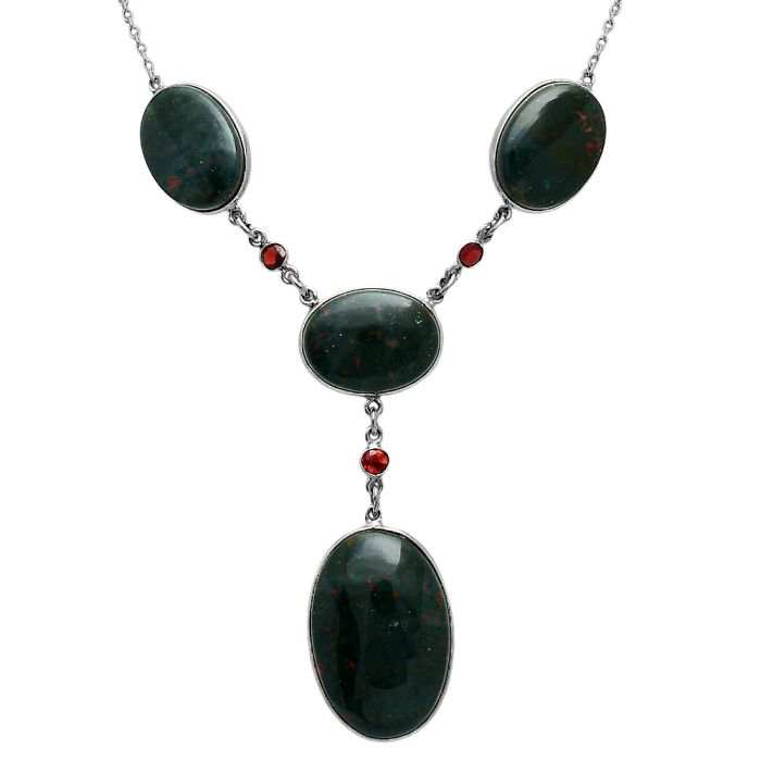 Blood Stone and Garnet Necklace EXN01026 N-1023, 20x30 mm