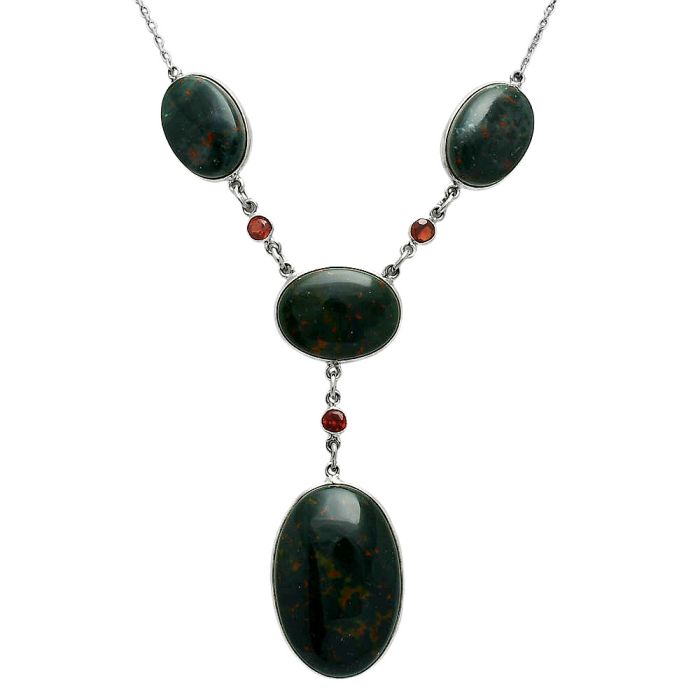 Blood Stone and Garnet Necklace EXN01027 N-1023, 21x31 mm