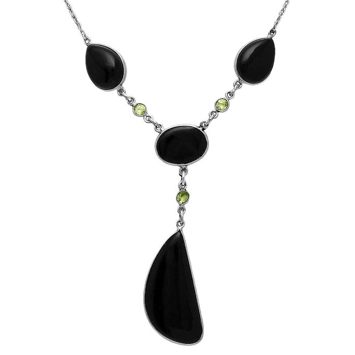 Black Onyx and Peridot Necklace EXN01028 N-1023, 15x34 mm