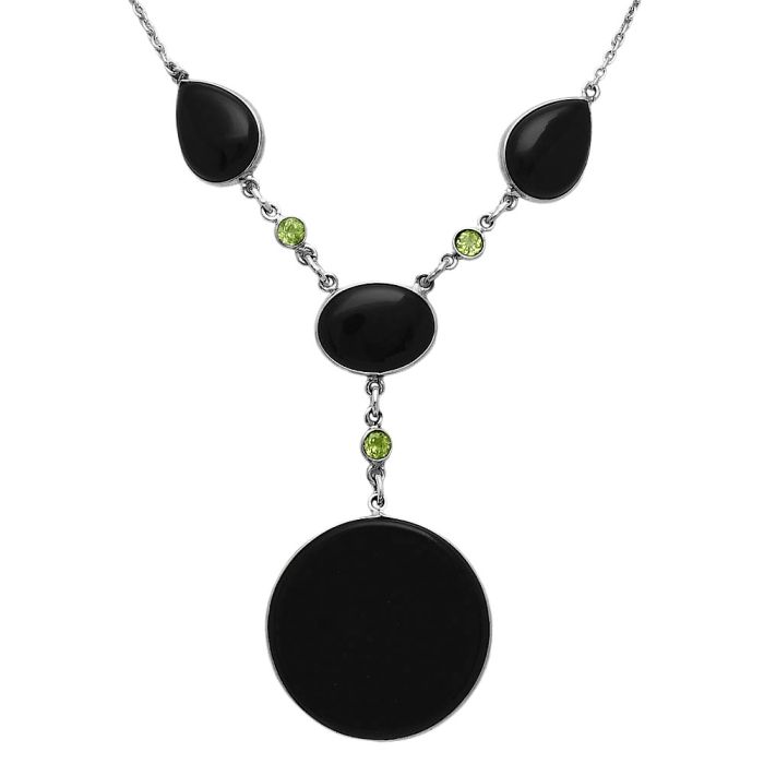 Black Onyx and Peridot Necklace EXN01029 N-1023, 30x30 mm