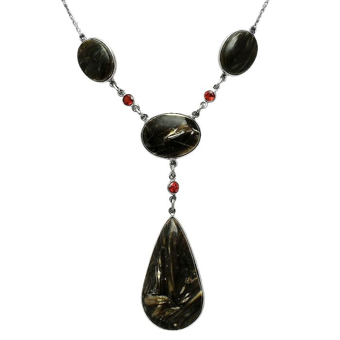 Bat Cave Jasper and Garnet Necklace EXN01031 N-1023, 21x38 mm