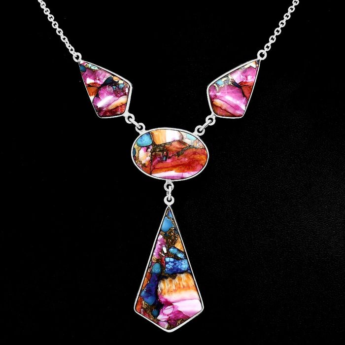 Kingman Orange Dahlia Turquoise Necklace EXN01034 N-1013, 19x34 mm