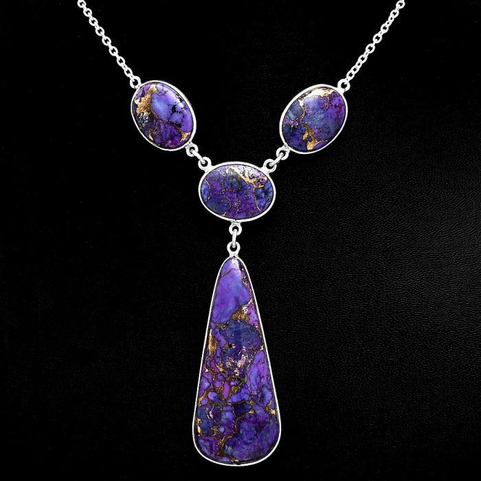 Copper Purple Turquoise Necklace EXN01037 N-1013, 18x45 mm