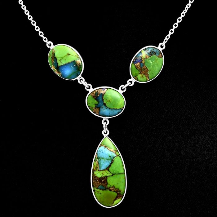 Blue Turquoise In Green Mohave Necklace EXN01043 N-1013, 14x28 mm