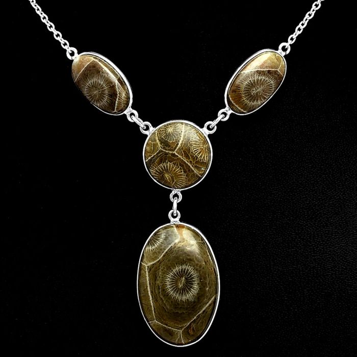 Flower Fossil Coral Necklace EXN01045 N-1013, 19x28 mm