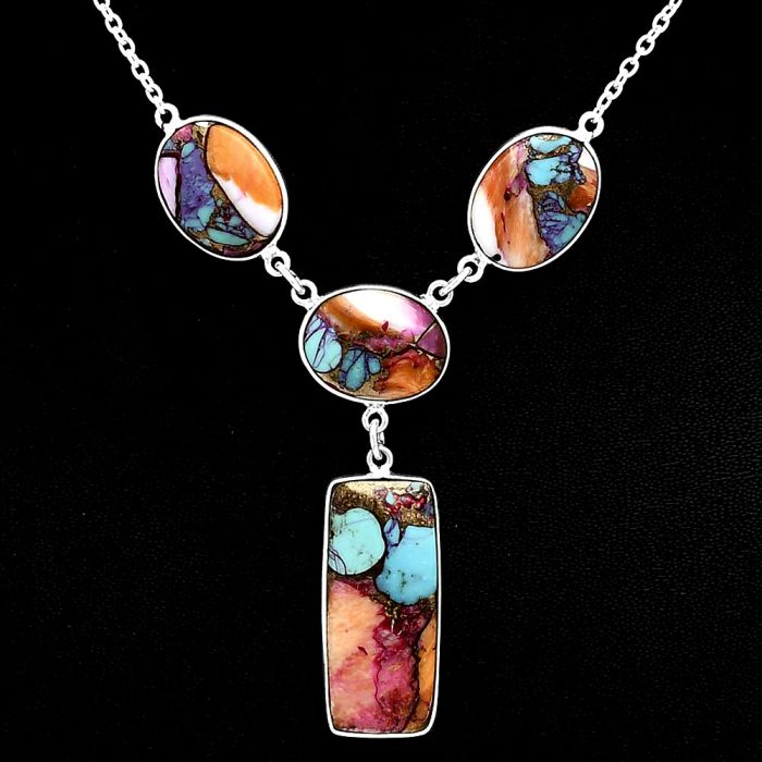 Kingman Orange Dahlia Turquoise Necklace EXN01048 N-1013, 12x27 mm