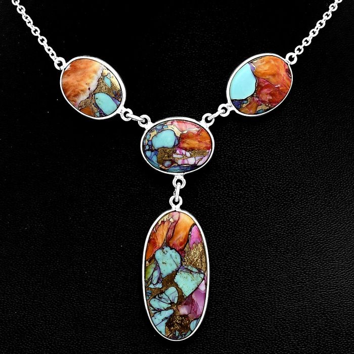 Kingman Orange Dahlia Turquoise Necklace EXN01050 N-1013, 14x29 mm