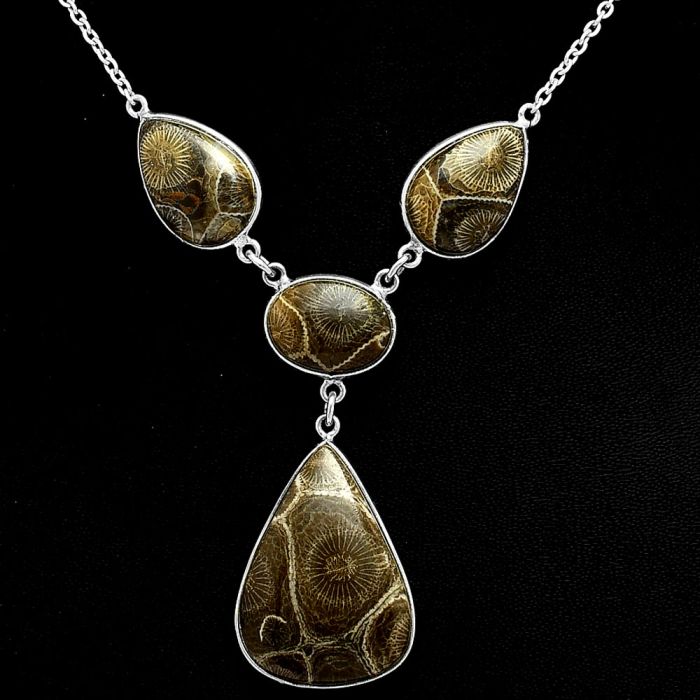 Flower Fossil Coral Necklace EXN01054 N-1013, 20x28 mm