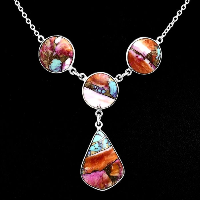 Kingman Orange Dahlia Turquoise Necklace EXN01055 N-1013, 17x22 mm