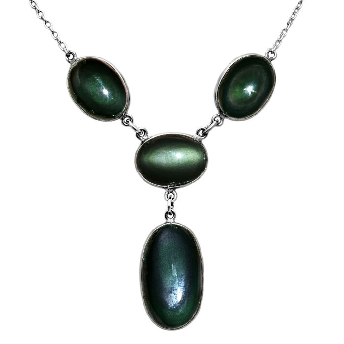 Obsidian Eye Necklace EXN01062 N-1013, 14x23 mm