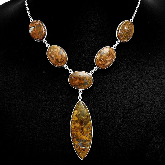 Red Palm Root Agate Necklace EXN01064 N-1013, 16x43 mm