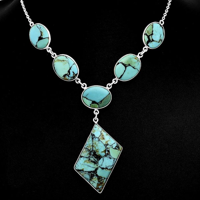 Lucky Charm Tibetan Turquoise Necklace EXN01065 N-1013, 19x36 mm