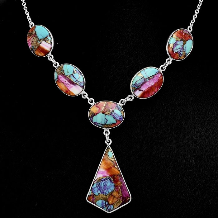 Kingman Orange Dahlia Turquoise Necklace EXN01072 N-1013, 19x29 mm