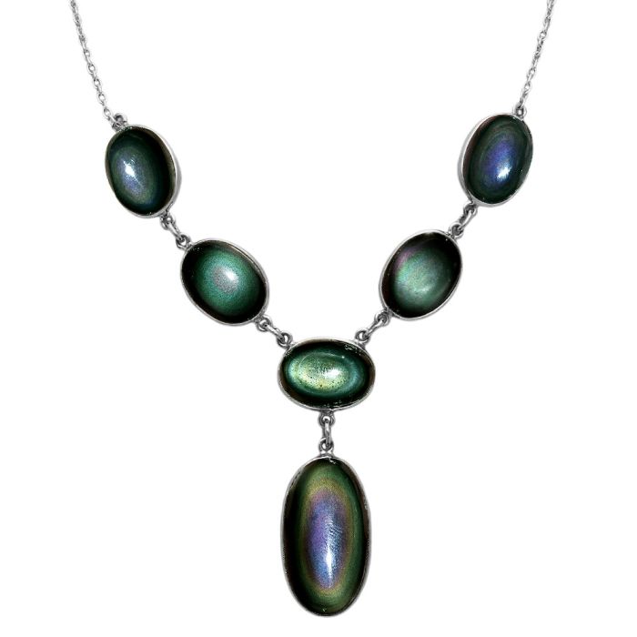 Obsidian Eye Necklace EXN01092 N-1013, 14x26 mm