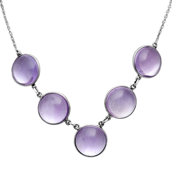 Amethyst Cab Necklace EXN01093 N-1013, 15x15 mm