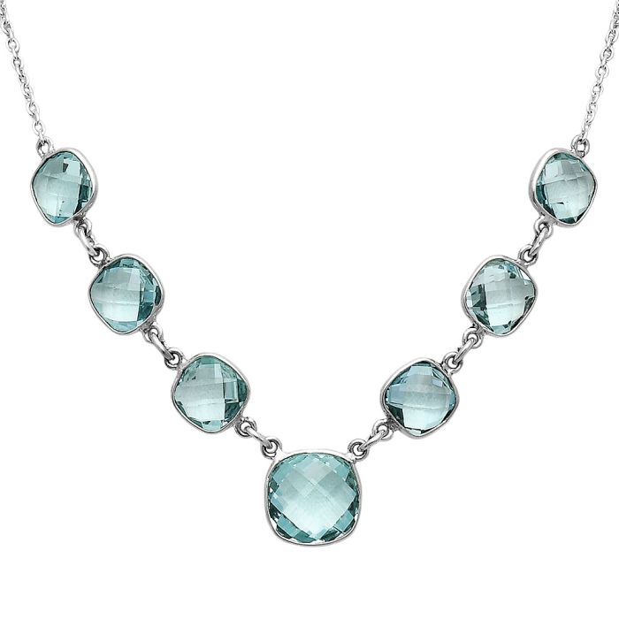 Sky Blue Topaz Checker Briolette Necklace EXN01096 N-1013, 9x9 mm