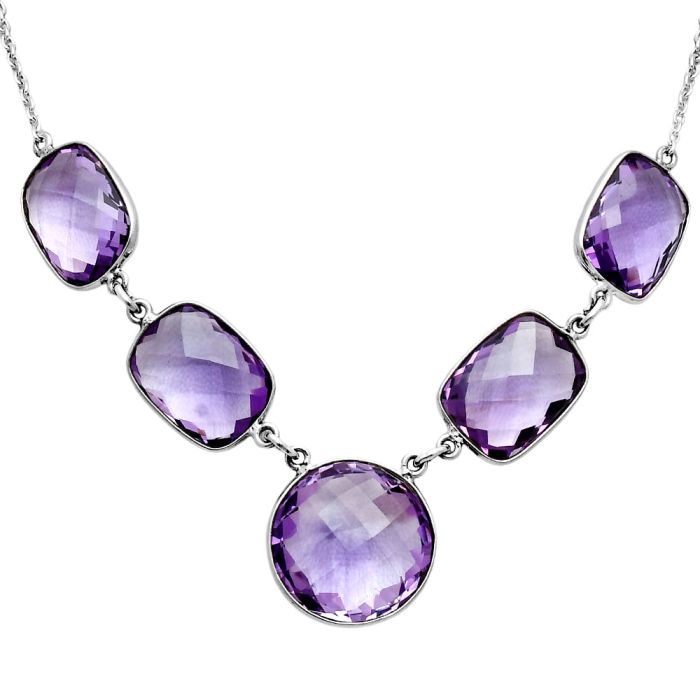 Amethyst Checker Briolette Necklace EXN01098 N-1013, 18x18 mm