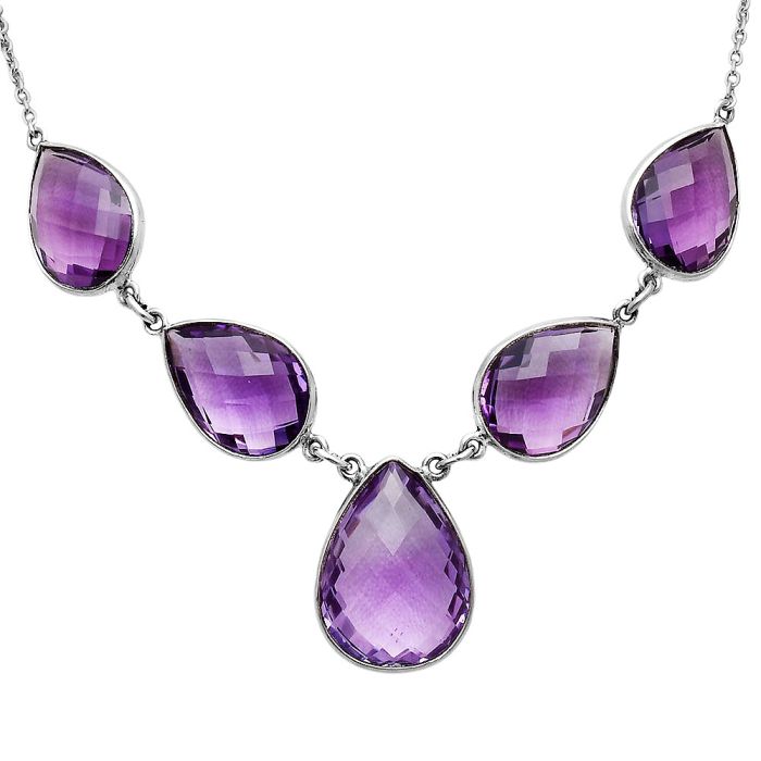 Amethyst Checker Briolette Necklace EXN01099 N-1013, 16x21 mm