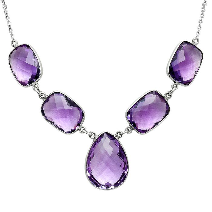 Amethyst Checker Briolette Necklace EXN01100 N-1013, 16x21 mm