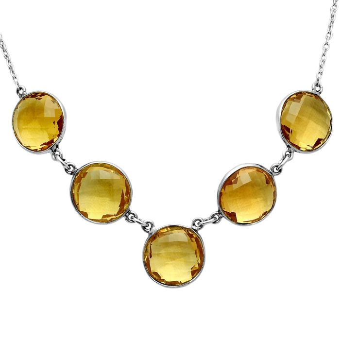 Citrine Checker Briolette Necklace EXN01102 N-1013, 14x14 mm