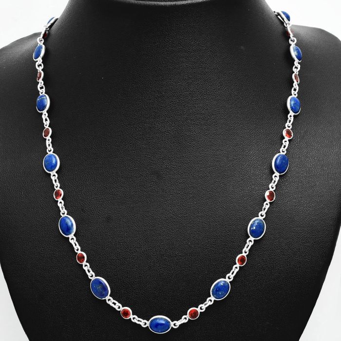 Lapis Lazuli and Garnet Necklace EXN01104 N-1024, 6x8 mm